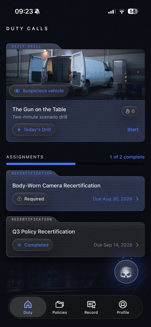 Ride Along duty assignments screen on iPhone